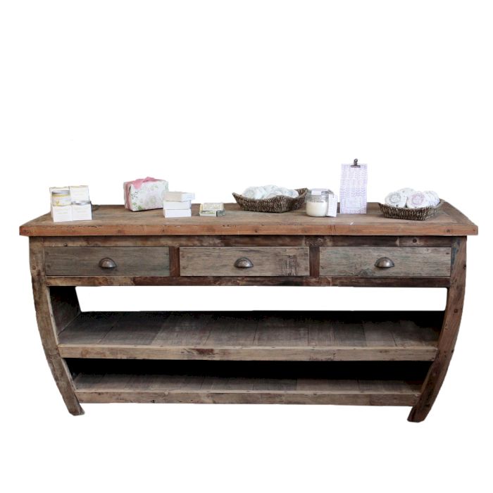 Mesa central de madera reciclada - 180x60x80cm - Imagen 2