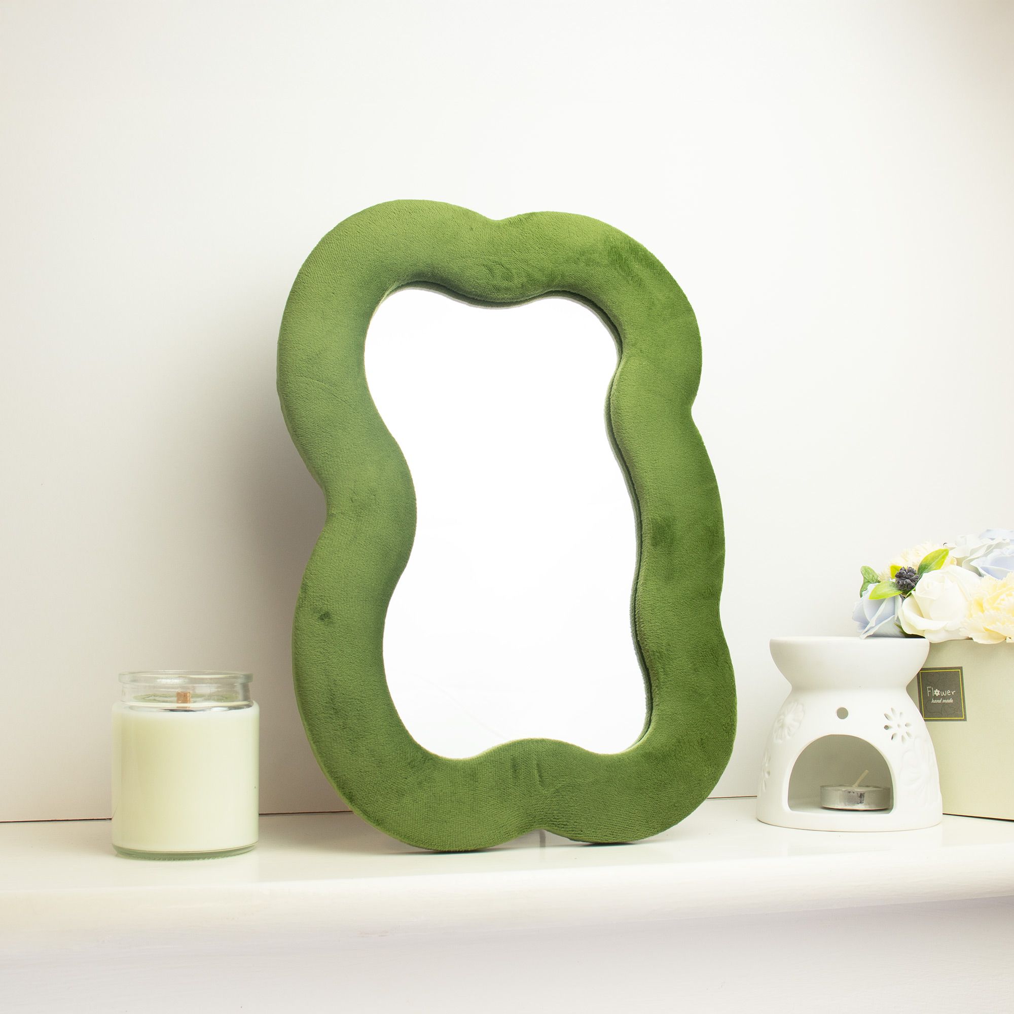 Espejo suave ondulado - Nube grande - Verde musgo (33.4x23.5x2.3cm) - Imagen 3