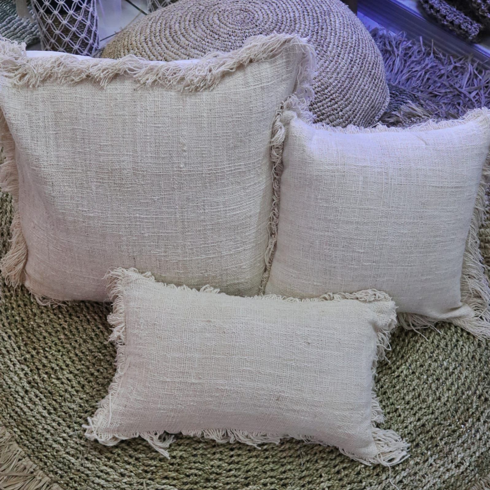 Funda de Cojín Lino 30x50cm con Flecos