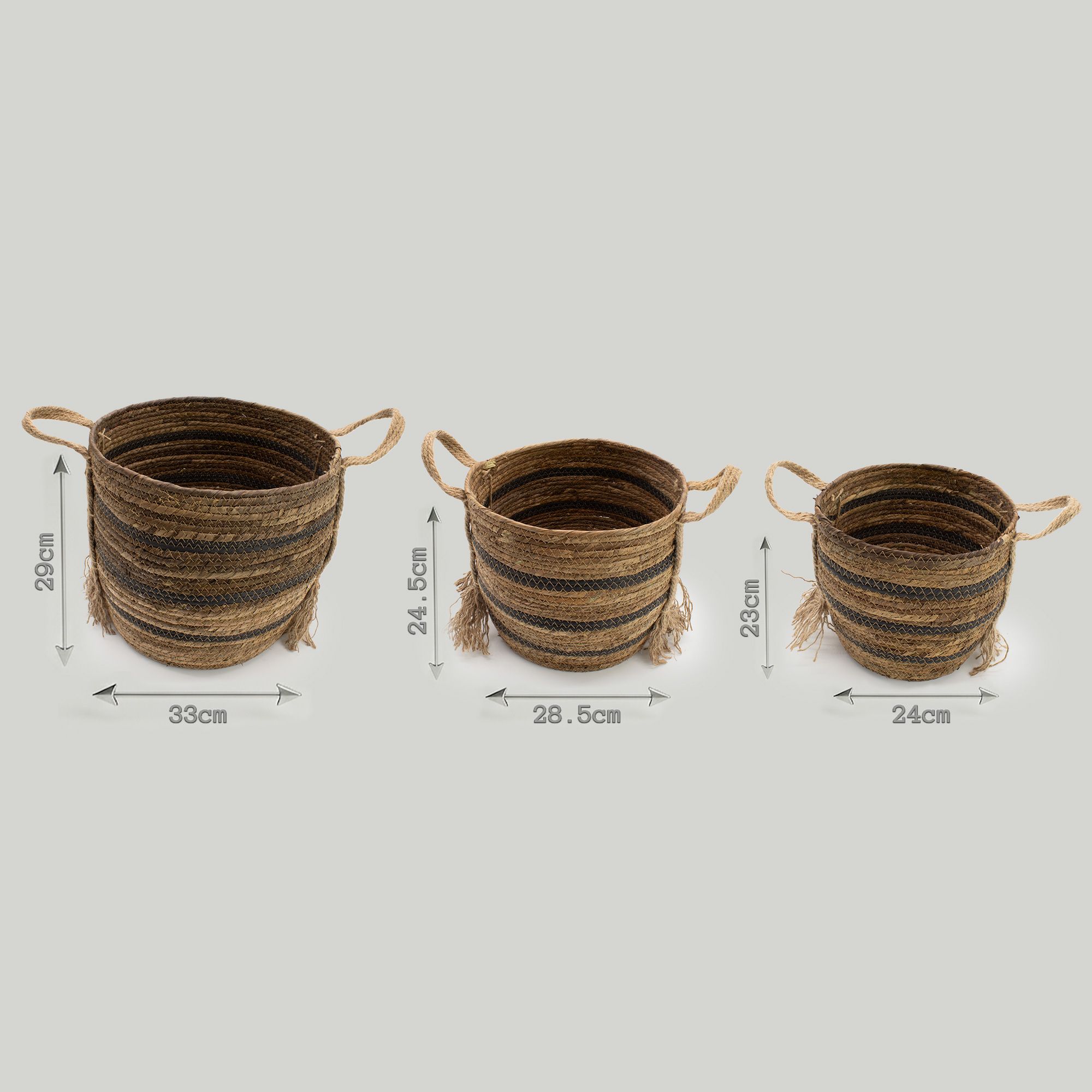 Cestas grandes de hoja de plátano y pasto marino - marrón natural - set de 3 - Imagen 5