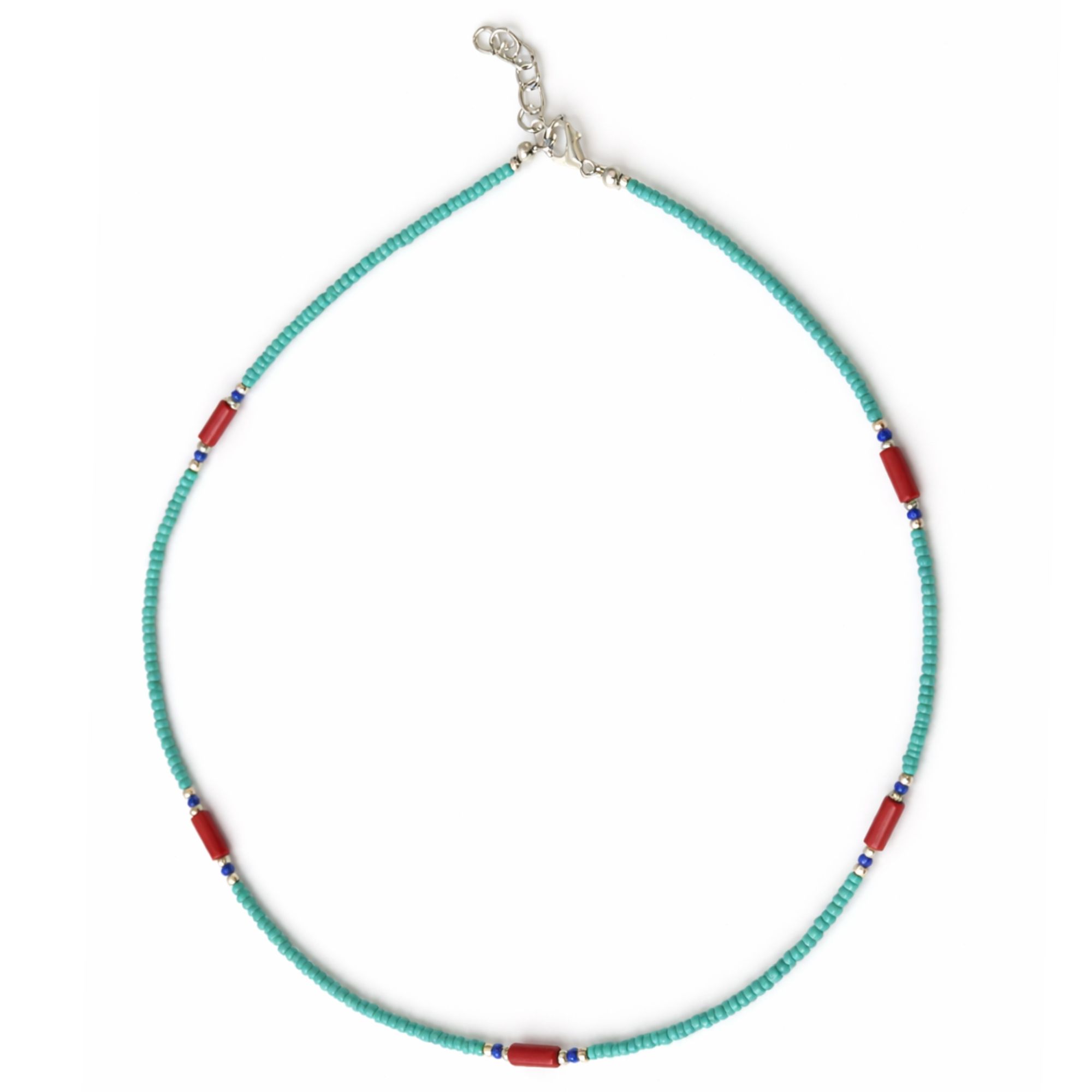 Turquesa nepalí y coralita de alta calidad - Collar con detalle de lapislázuli - (42cm) - Imagen 3
