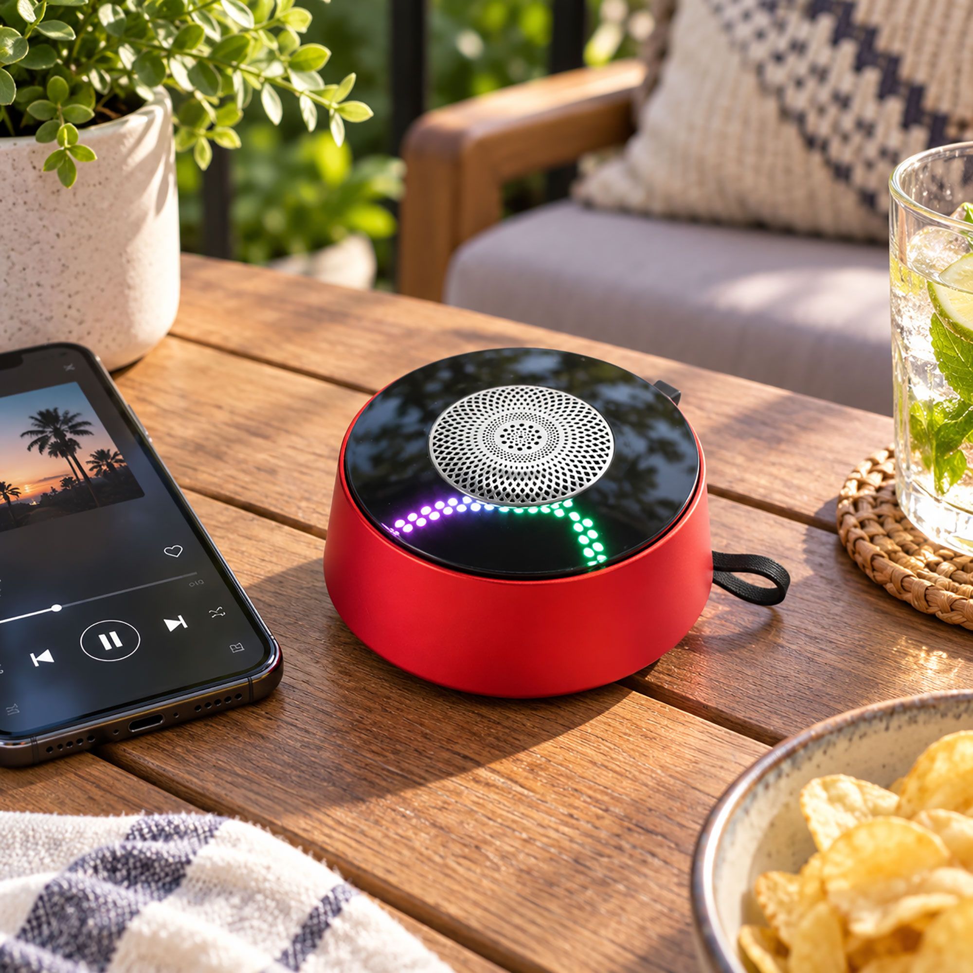 Mini altavoz con efecto de iluminación Mandela rojo - Imagen 2