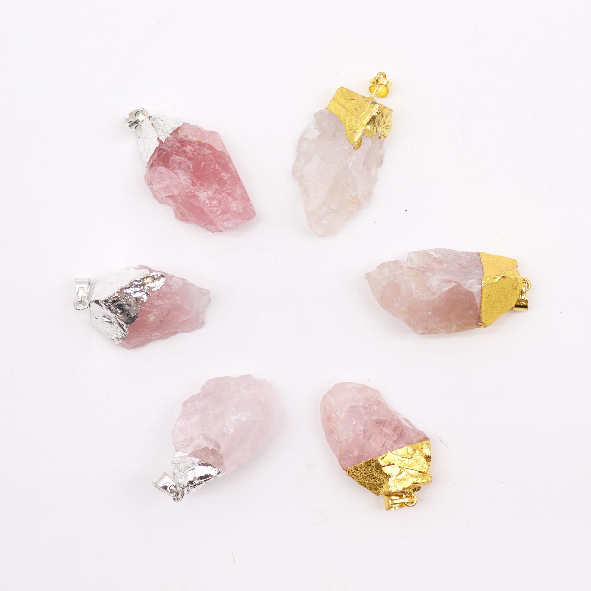 Colgantes de cuarzo rosa chapados en oro y plata (6 unidades surtidas) - Imagen 2