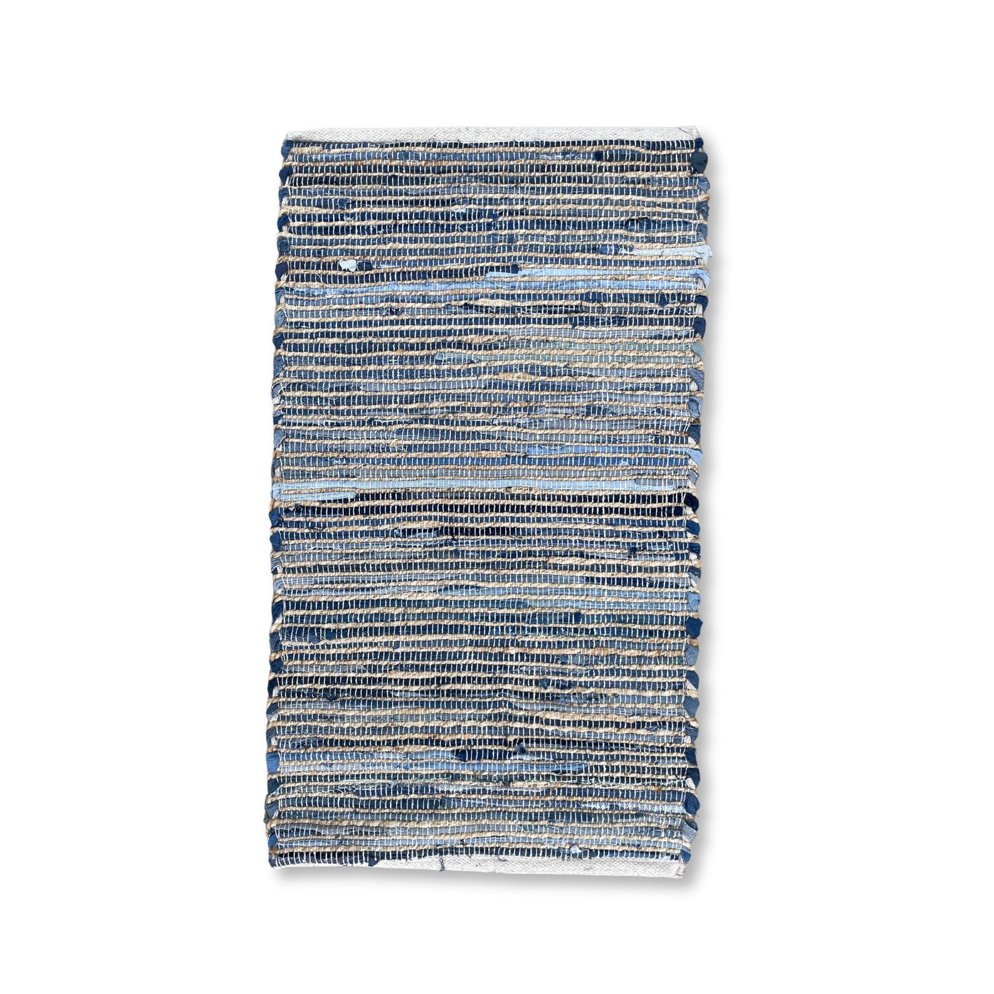 Alfombra pequeña de yute de algodón reciclado - 50x90cm - Azul - Imagen 4