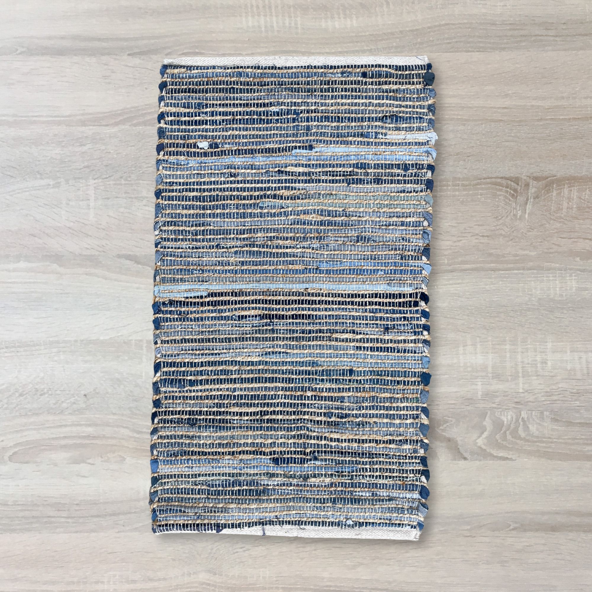 Alfombra pequeña de yute de algodón reciclado - 50x90cm - Azul - Imagen 2