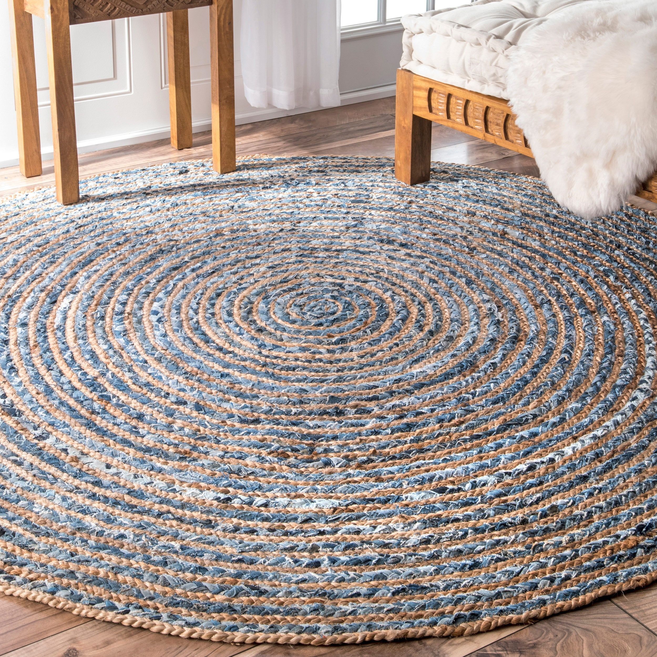 Alfombra Redonda de Yute y Reciclaje de Mezclilla - 120 cm - Imagen 4