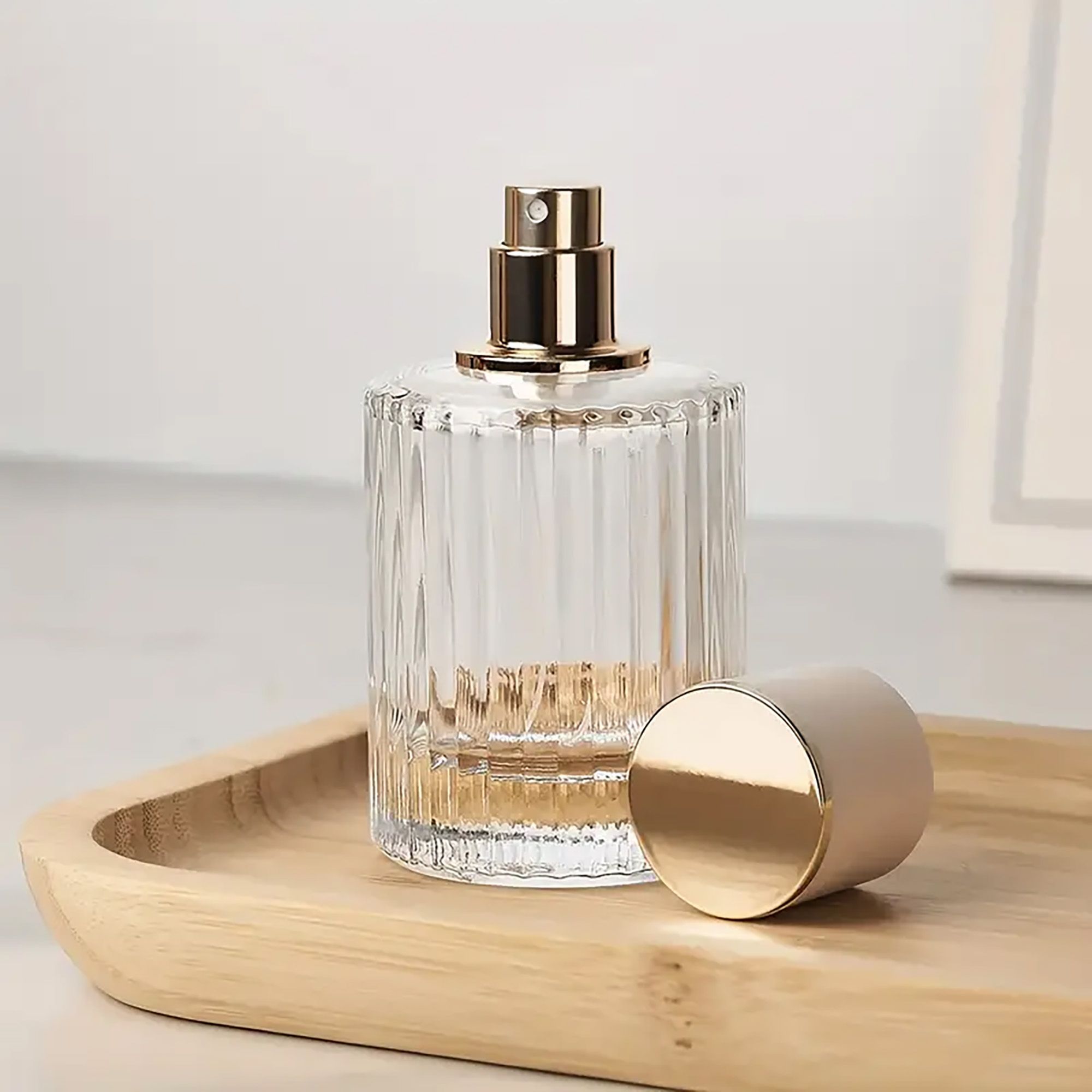 Frascos de vidrio para perfume con pulveridaor y tapa rosa 30 ml - Imagen 2