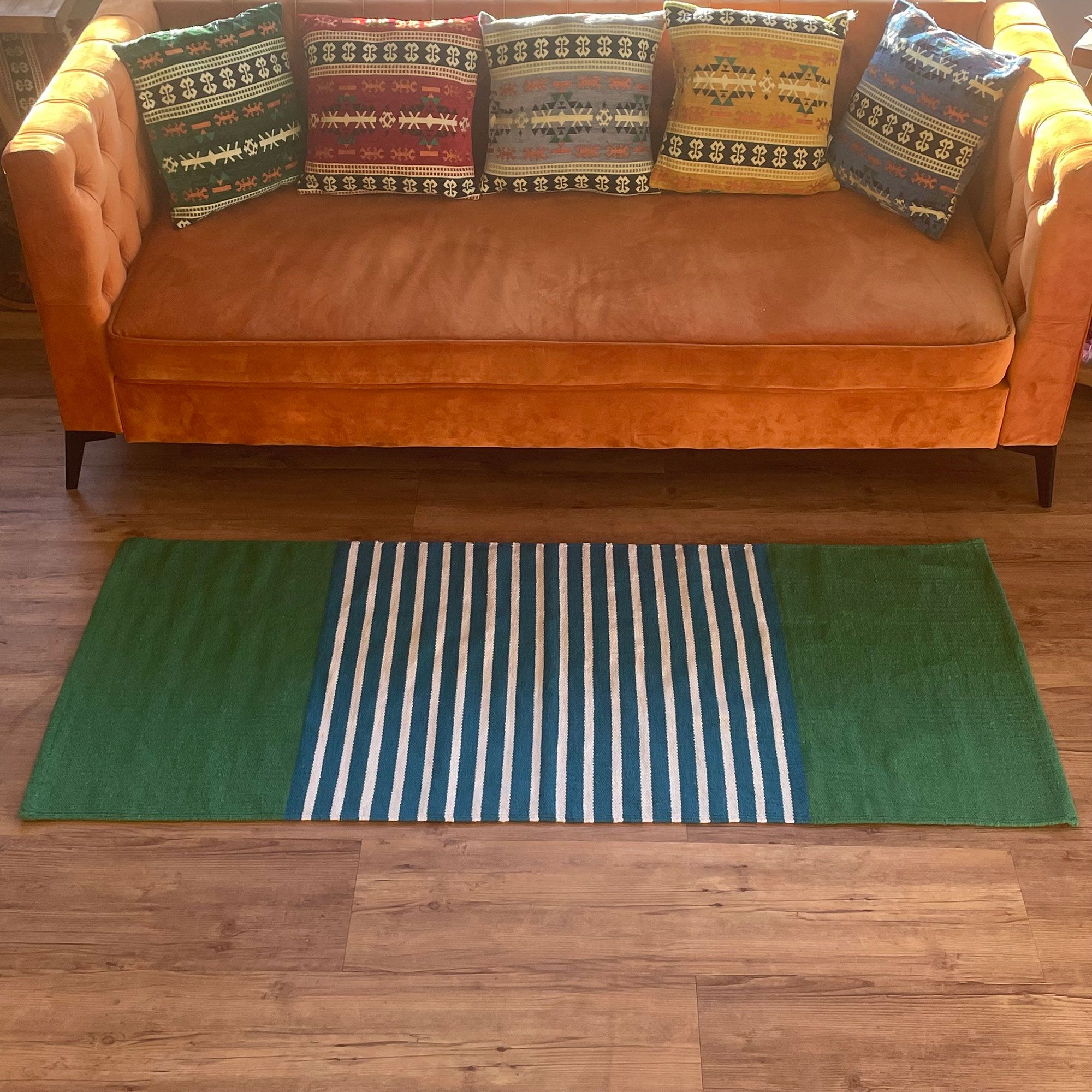 Alfombra India de Algodón - 70x170cm - Azul/ Verde - Imagen 8