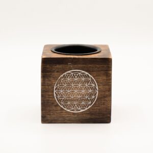 Quemador de aceite de madera de mango cuadrado - Flor de la Vida
