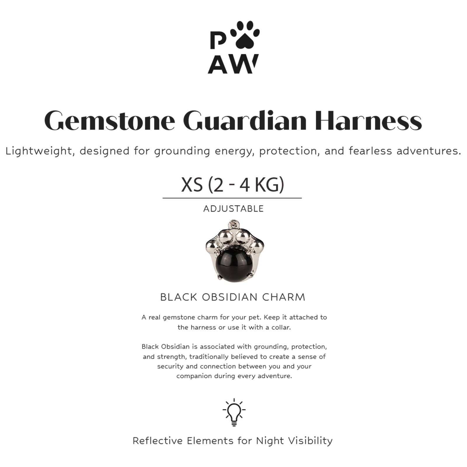 PAW - XS (2-4 kg) Arnés de paso para perros Guardian con malla reflectante - Rock Grey - Black Obsidian Charm - Imagen 4
