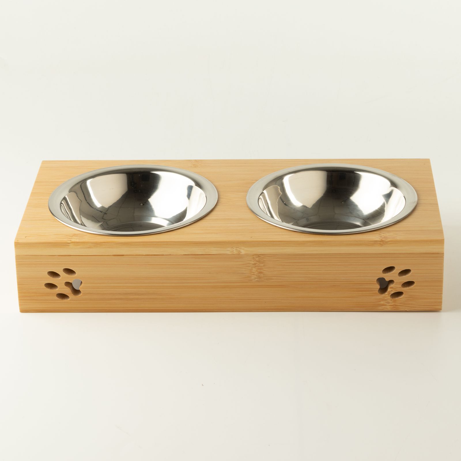 PAW Cuencos para comida - Doble acero inoxidable en soporte de madera - 2x12cm - Imagen 2